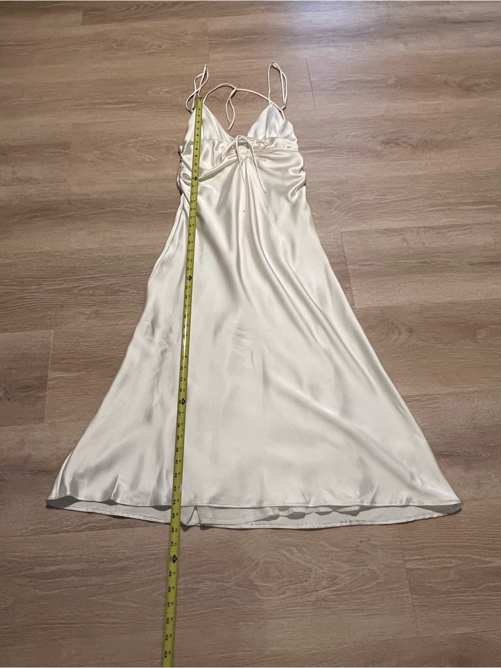 NWT “FLAWED” Zara Ivory Satin Maxi Slip Dress with Front Keyhole Size Small - Picture 11 of 16